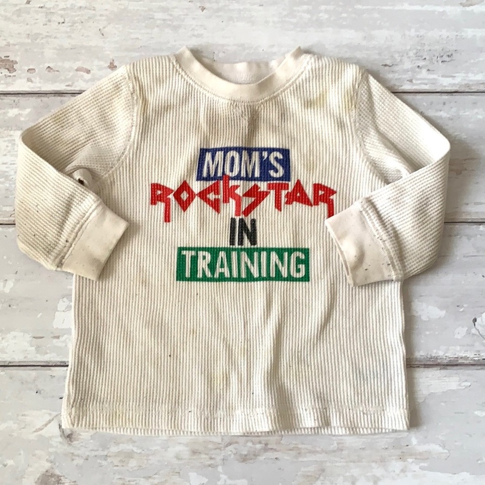 Baby Boy 12m Ribbed Knit Thermal Long Sleeve Shirt Moms Rockstar In Trail